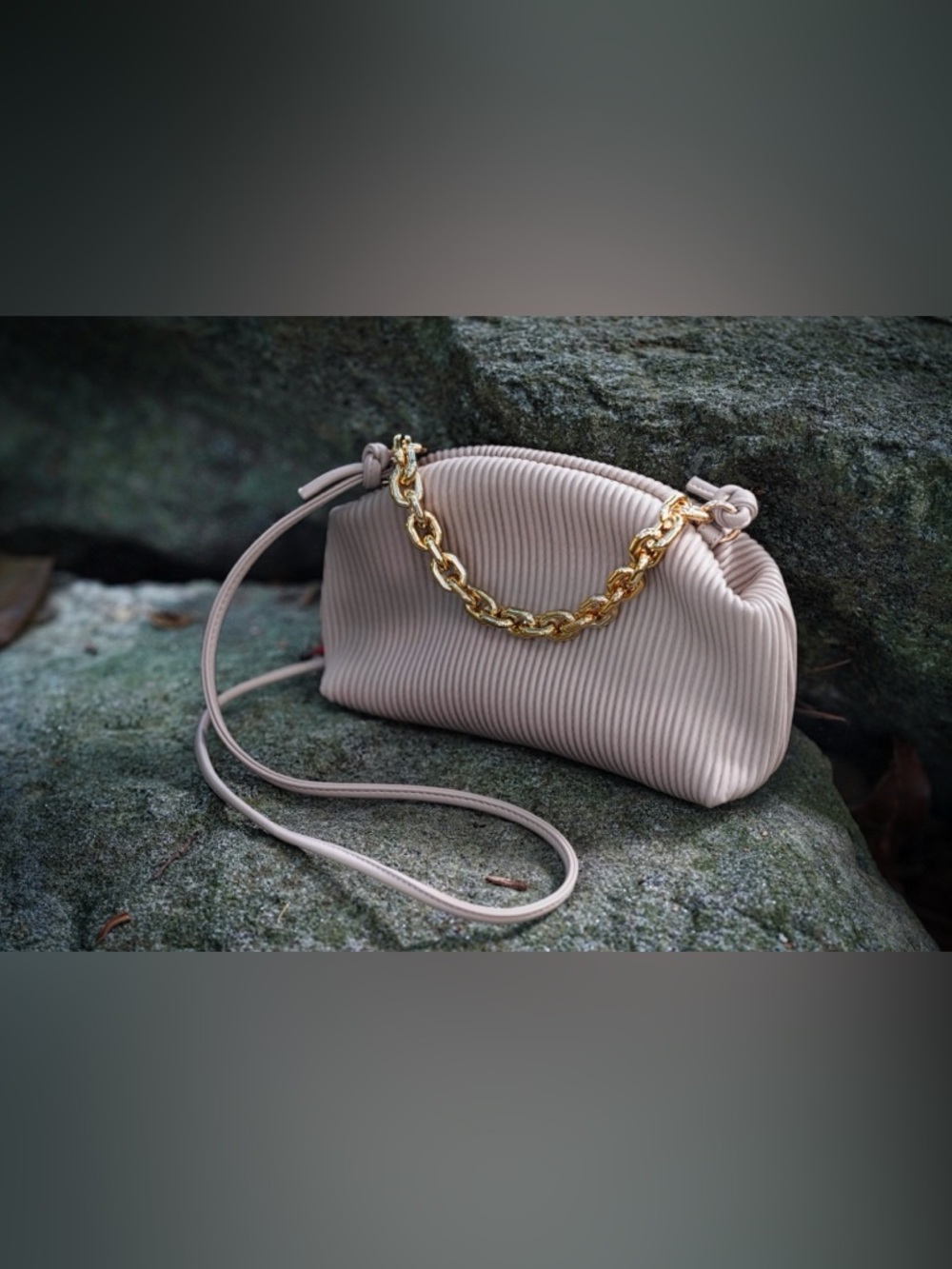 Urban Expressions Pleated Vegan Leather Crossbody Bag - Taupe/Oatmeal - Picture 2 of 7